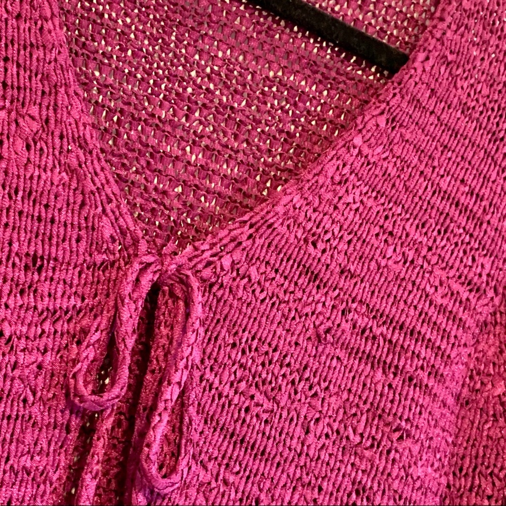 Whimsical tie-front crochet cardigan magenta fuchsia by KAREN KANE boho chic - Picture 3 of 11